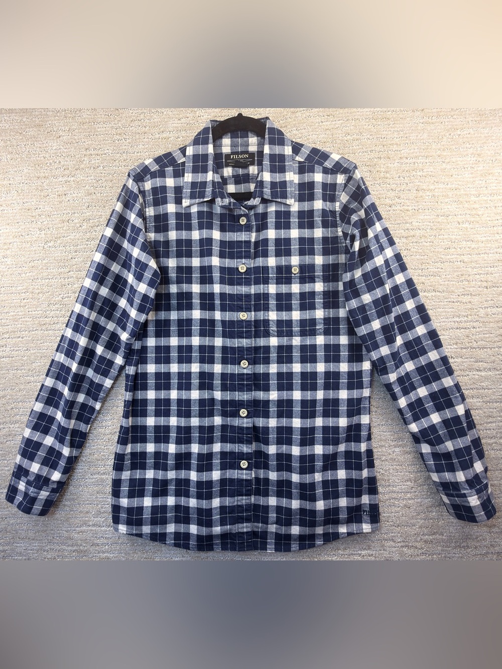 Like New Filson Navy and White Plaid Casual Button-Down Shirt